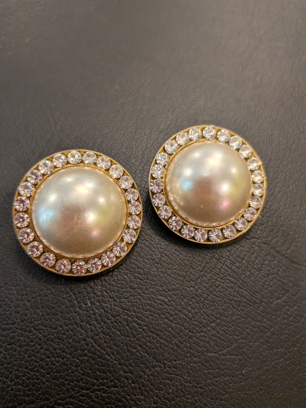 Classic Pearl and Crystal Round Clip-On Earrings - Gold Tone